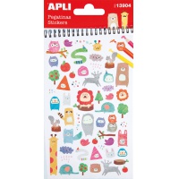 Zestaw naklejek APLI, wypukłe, w kształcie zwierząt, mix kolorów, Produkty kreatywne, Artykuły szkolne
