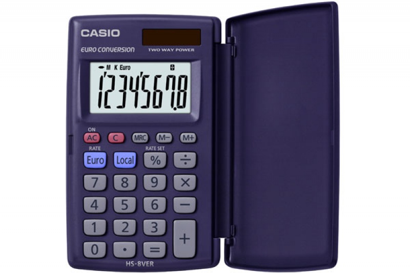 Kalkulator kieszonkowy CASIO HS-8VER B, 8-cyfrowy, 127x104mm, czarny, Kalkulatory, Urządzenia i maszyny biurowe