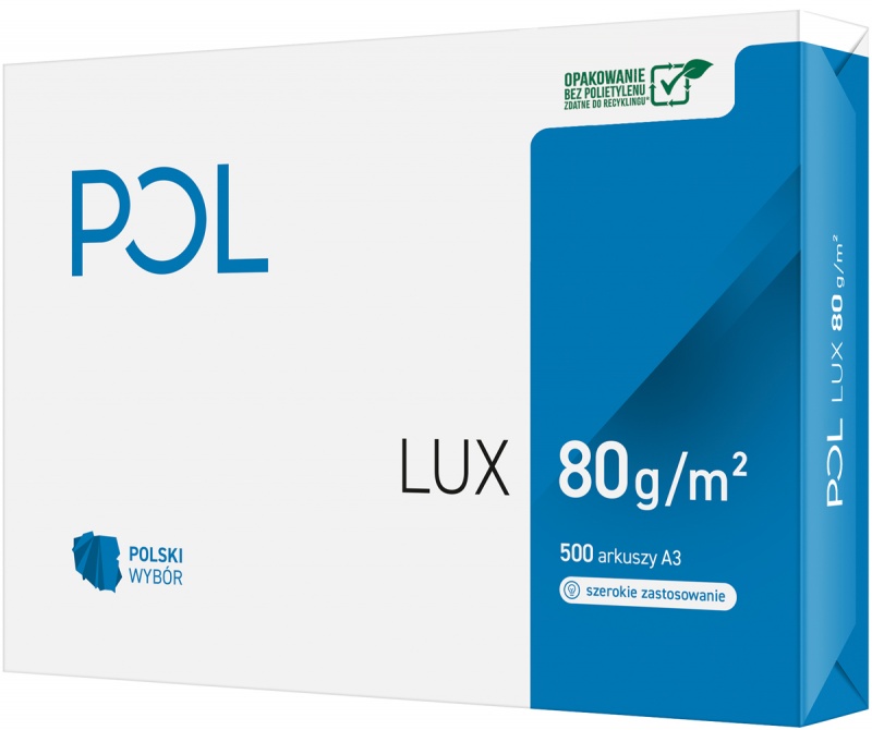 Papier ksero POL LUX, A3, klasa B, 161CIE, 80gsm, 500ark., Papier do kopiarek, Papier i etykiety