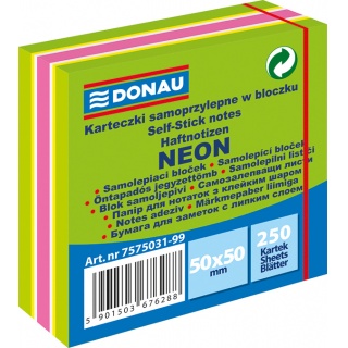 Mini kostka samoprzylepna DONAU, 50x50mm, 1x250 kart., neon-pastel, mix zielony, Bloczki samoprzylepne, Papier i etykiety