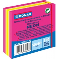 Mini kostka samoprzylepna DONAU, 50x50mm, 1x250 kart., neon-pastel, mix różowy, Bloczki samoprzylepne, Papier i etykiety