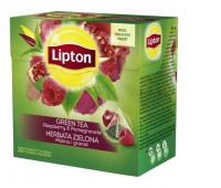 Herbata LIPTON, piramidki, 20 torebek, zielona, malina i granat, Herbaty, Artykuły spożywcze