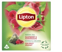 LIPTON green tea, pyramids, 20 teabags, raspberry and pomegranate