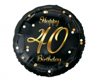 BALON FOL.18" B&C HAPPY 40 BIRTHDAY CZARNY NADR.ZŁ