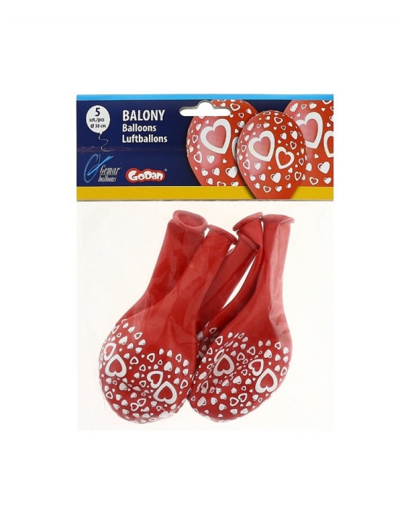 BALONY PREMIUM "SERDUSZKA" 12" 5szt., Walentynki, Art. świąteczne i okolicznościowe