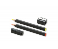 Set of 2 MOLESKINE pencils / highlighters made of linden wood with a sharpener, orange / yellow