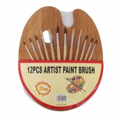 ZESTAW 12 PĘDZLI Z WŁOSIA+DREWNIANA PALETKA, Pędzle, Plastyka