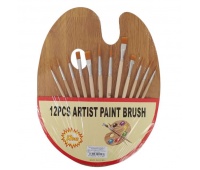 ZESTAW 12 PĘDZLI ARTYSTYCZNYCH+DREWNIANA PALETKA, Pędzle, Plastyka