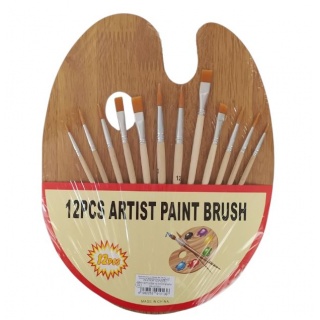 ZESTAW 12 PĘDZLI ARTYSTYCZNYCH+DREWNIANA PALETKA, Pędzle, Plastyka