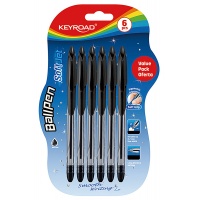 Długopis klasyczny KEYROAD Ball Pen Soft Jet, 0,7 mm, 6 szt., blister, czarny, Długopisy, Artykuły do pisania i korygowania