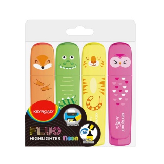 Zakreślacz KEYROAD Fluo Jungle, 1-5 mm, 4 szt., etui, mix kolorów, Plastyka, Artykuły szkolne