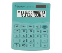 Kalkulator biurowy VECTOR KAV VC-812, 12-cyfrowy, 101x124mm, jasnozielony, Kalkulatory, Urządzenia i maszyny biurowe