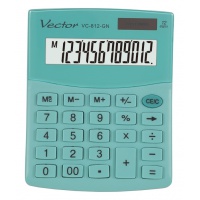 Kalkulator biurowy VECTOR KAV VC-812, 12-cyfrowy, 101x124mm, jasnozielony, Kalkulatory, Urządzenia i maszyny biurowe