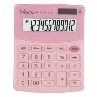 Kalkulator biurowy VECTOR KAV VC-812, 12-cyfrowy, 101x124mm, jasnoróżowy, Kalkulatory, Urządzenia i maszyny biurowe