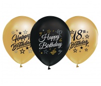 BALONY B&C 12" Z NADRUKIEM 18 ZŁOTE I CZARNE 5szt.