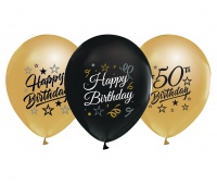 BALONY B&C 12" Z NADRUKIEM 50 ZŁOTE I CZARNE 5szt.