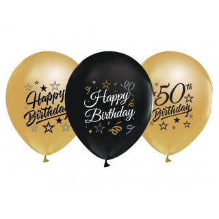 BALONY B&C 12" Z NADRUKIEM 50 ZŁOTE I CZARNE 5szt., Podkategoria, Kategoria