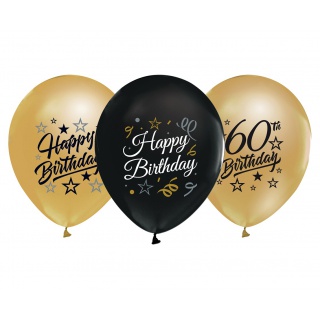 BALONY B&C 12" Z NADRUKIEM 60 ZŁOTE I CZARNE 5szt., Podkategoria, Kategoria