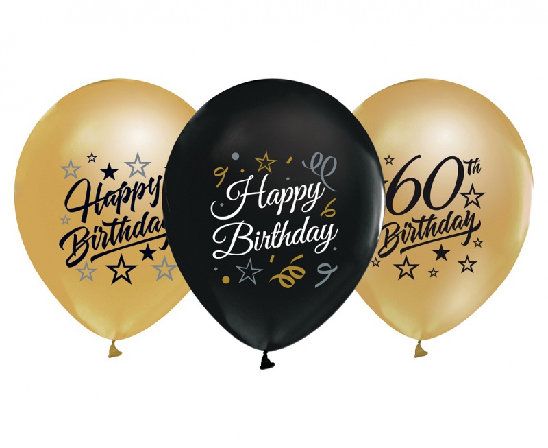 BALONY B&C 12" Z NADRUKIEM 60 ZŁOTE I CZARNE 5szt., Podkategoria, Kategoria
