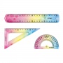 Zestaw geometryczny KEYROAD Rainbow Deco, z linijką 20cm, zawieszka, mix kolorów, Linijki, ekierki, kątomierze, Artykuły szkolne