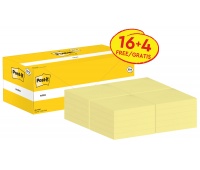 Self-adhesive pad, sticky notes, POST-IT® (654CY-VP20), 76x76mm, (20+4)x100 sheets, yellow, 4 pads for FREE, Self-adhesive pads, Paper and labels