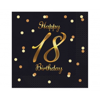 SERWETKI B&C HAPPY 18 BIRTH.33x33 CZARNE NADR.ZŁ., Podkategoria, Kategoria