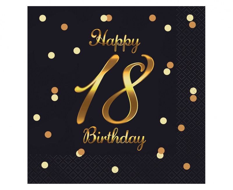 SERWETKI B&C HAPPY 18 BIRTH.33x33 CZARNE NADR.ZŁ., Podkategoria, Kategoria