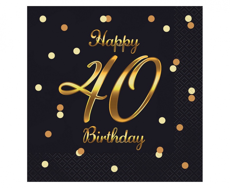 SERWETKI B&C HAPPY 40 BIRTH.33x33 CZARNE NADR./ZŁ., Podkategoria, Kategoria