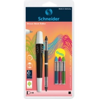 Ballpoint pen SCHNEIDER Breeze NEON, M, white/black + 5 cartridges, blister