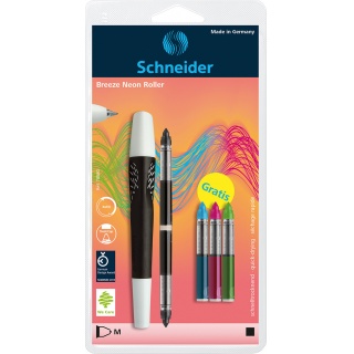 Ballpoint pen SCHNEIDER Breeze NEON, M, white/black + 5 cartridges, blister