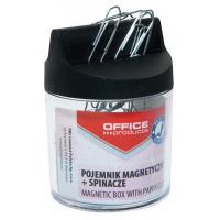 Magnetic container for clips, OFFICE PRODUCTS, round, with clips, transparent