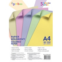 Papier kolorowy GIMBOO, A4, 100 arkuszy, 80gsm, 5 kolorów pastelowych, Papiery specjalne, Papier i etykiety