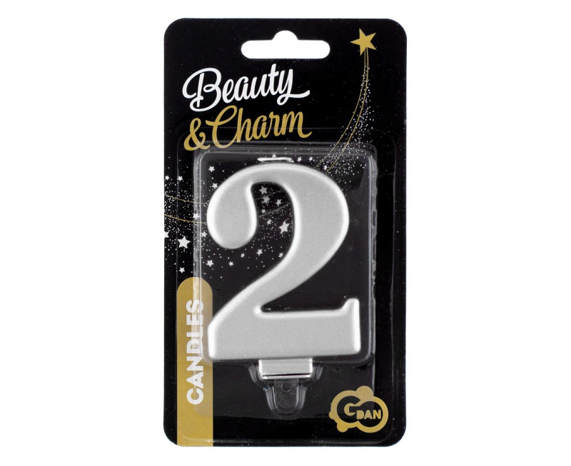 ŚWIECZKA B&C CYFERKA "2" METALIK SREBRNA 8CM., Podkategoria, Kategoria