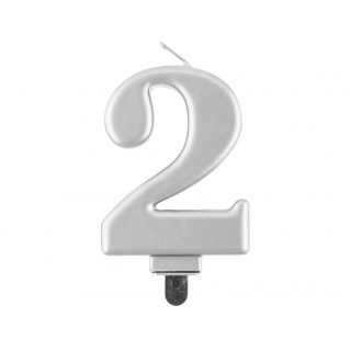 ŚWIECZKA B&C CYFERKA "2" METALIK SREBRNA 8CM., Podkategoria, Kategoria