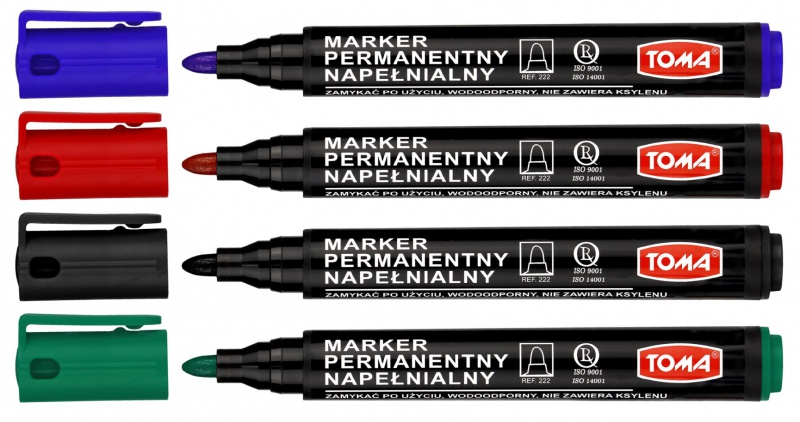 MARKER PERMANENTNY TO-222 OKRĄGŁY 4KOL., Markery permanentne, Art. do pisania i korygowania