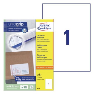 ETYKIETY UNIWERSALNE 210x297mm.100ark. AVERY ZWECKFORM, Etykiety samoprzylepne i inne, Galanteria papiernicza