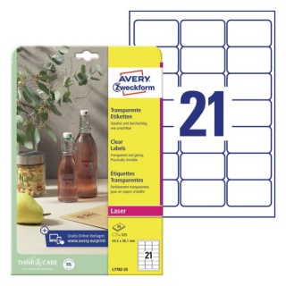 ETYKIETY PRZEZROCZYSTE A4 63,5x38,1mm.25ark. AVERY ZWECKFORM, Etykiety samoprzylepne i inne, Galanteria papiernicza