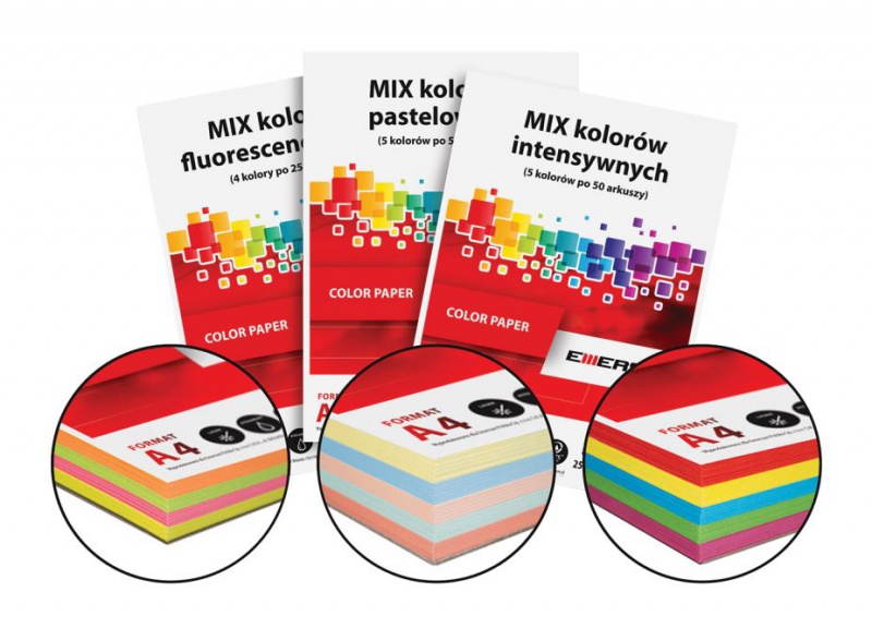 PAPIER KSERO A4 MIX KOL.FLUO 80g 4x25ark, Papier ksero kolorowy, Papier