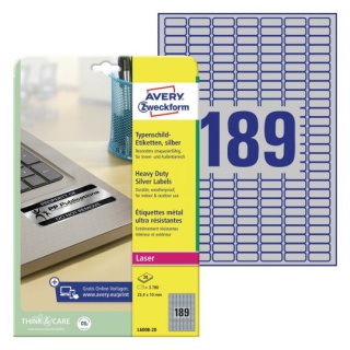 ETYKIETY ZF 25,4X10 20ARK.SREBRNE ZNAMIONOWE AVERY ZWECKFORM, Etykiety samoprzylepne i inne, Galanteria papiernicza