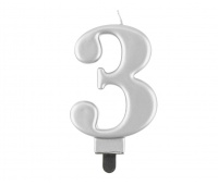 ŚWIECZKA B&C CYFERKA "3" METALIK SREBRNA 8CM., Podkategoria, Kategoria