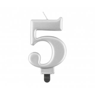 ŚWIECZKA B&C CYFERKA "5" METALIK SREBRNA 8CM., Podkategoria, Kategoria