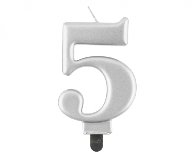 ŚWIECZKA B&C CYFERKA "5" METALIK SREBRNA 8CM., Podkategoria, Kategoria