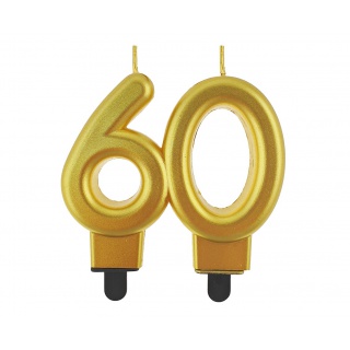 ŚWIECZKA B&C CYFERKA "60" METALIK ZŁOTA 8CM, Podkategoria, Kategoria