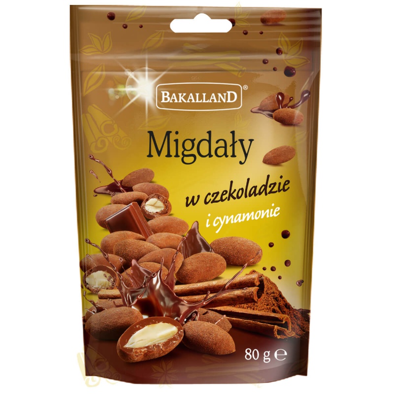Migdaly w czekoladzie i cynamonie, Bakalland, 80gr, Przekąski, Artykuły spożywcze