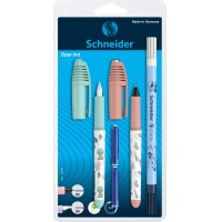 Fountain pen and rollerball pen set SCHNEIDER Zippi, eraser, 2 cartridges, blister