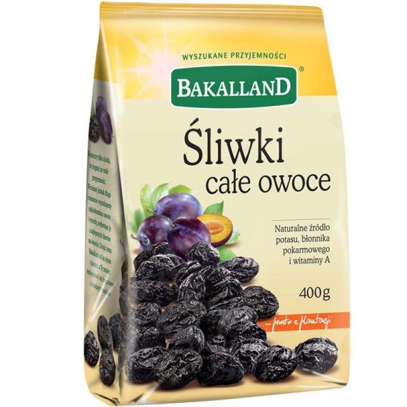 Śliwki suszone całe owoce, Bakalland, 400g, Przekąski, Artykuły spożywcze