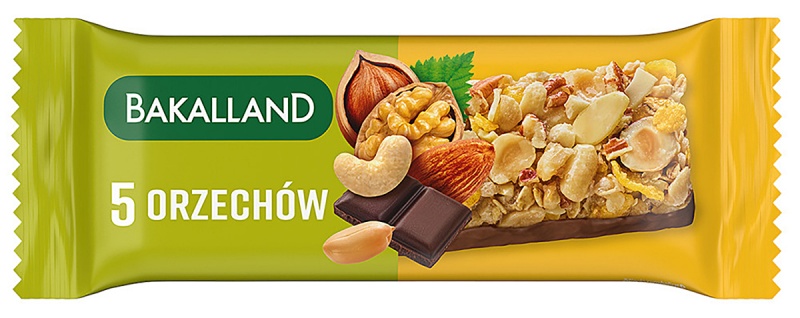 Baton zbożowy Ba!, 5 orzech&oacute;w, Bakalland, 40g, Przekąski, Artykuły spożywcze