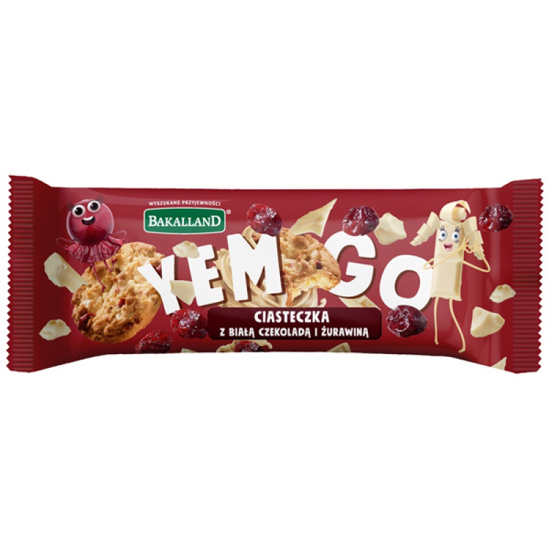 Ciastka Yemgo z białą czekoladą i żurawiną, Bakalland, 130g, Przekąski, Artykuły spożywcze