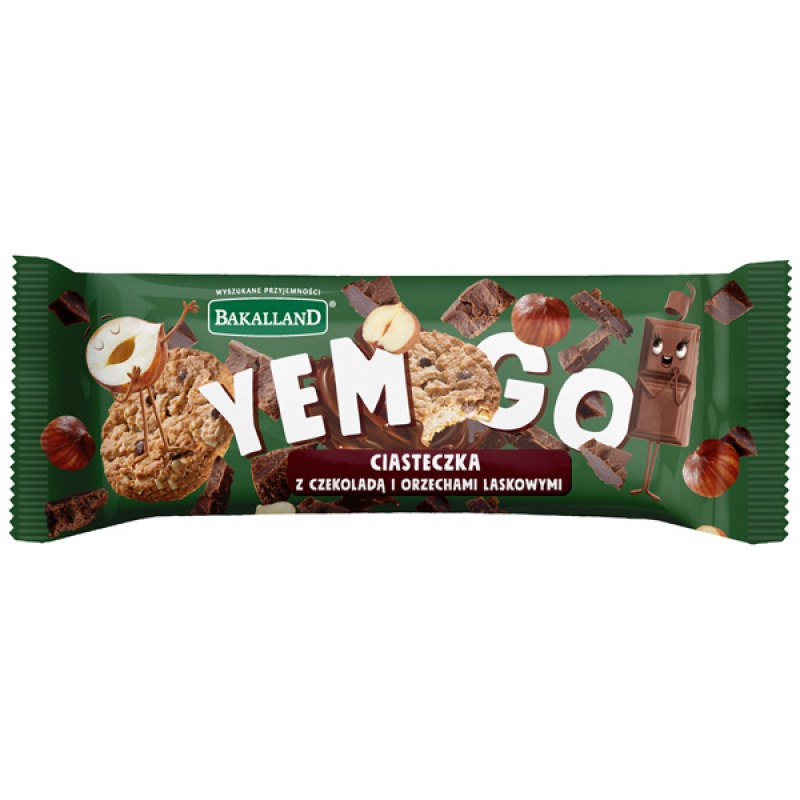 Ciastka Yemgo z czekoladą i orzechami lask., Bakalland, 130g, Przekąski, Artykuły spożywcze