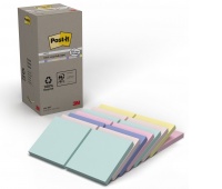 Sticky notes POST-IT&reg; Recycled Notes, 76x76mm, 16x100 sheets, pastel mix, Self-adhesive pads, Paper and labels, EKO-CERT